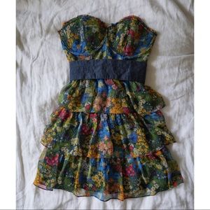 Floral Tiered Corset Strapless Dress
